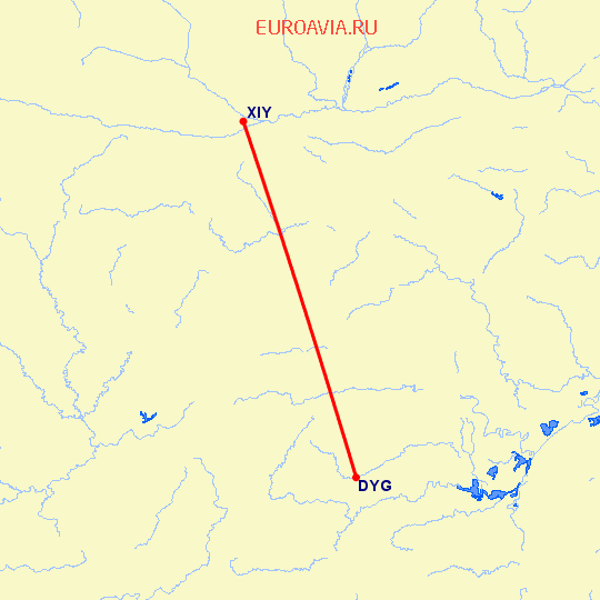 перелет Синьян — Дэань на карте