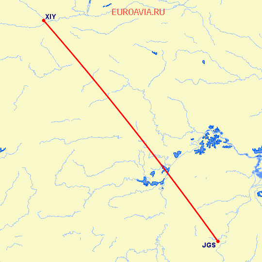 перелет Синьян — Ji An на карте