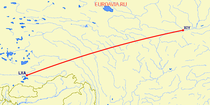 перелет Синьян — Gonggar на карте