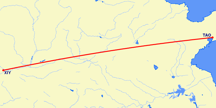 перелет Синьян — Куаньдян на карте