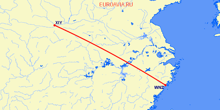 перелет Синьян — Венчжоу на карте