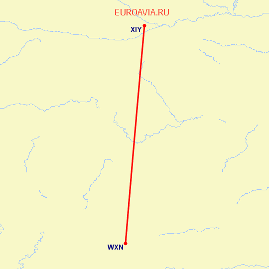 перелет Синьян — Wanxian на карте