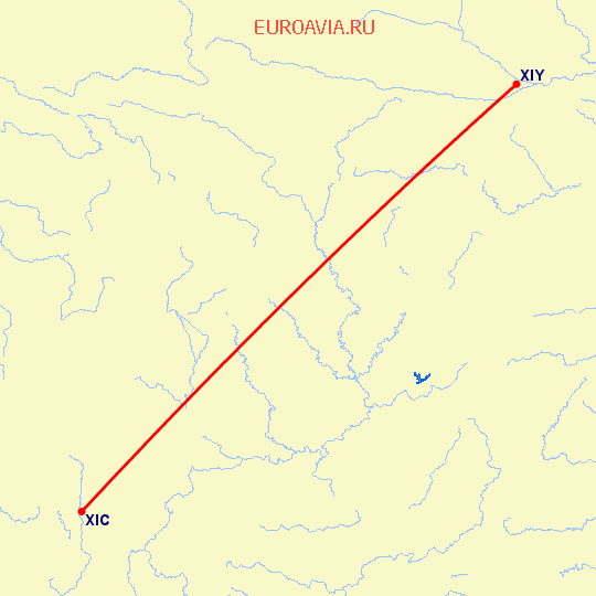 перелет Синьян — Хайчэн на карте