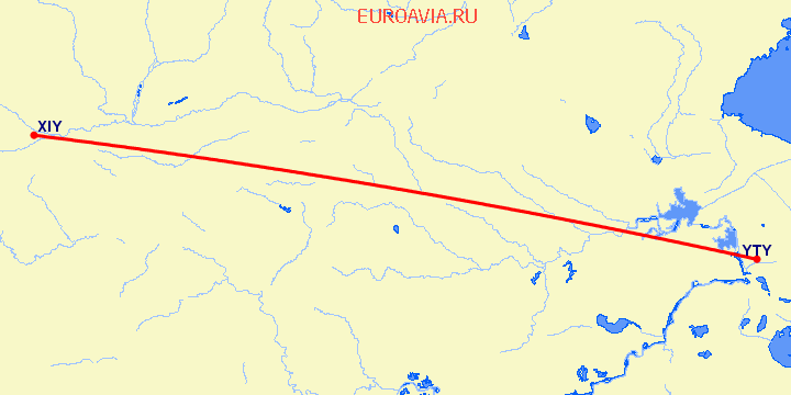 перелет Синьян — Янчжоу на карте