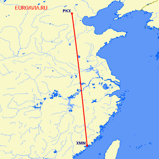 перелет Сямэнь — Пекин на карте