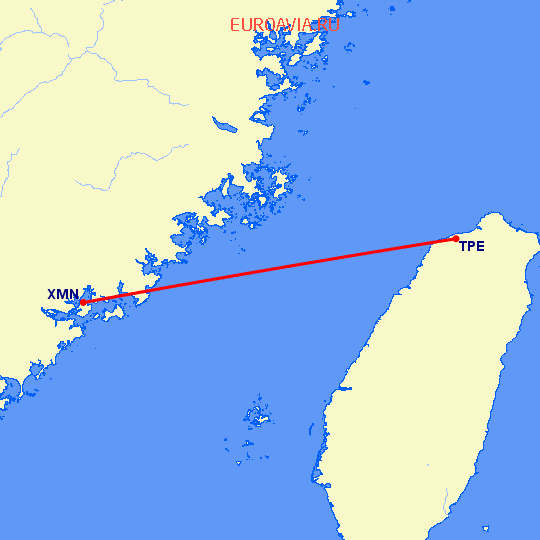 перелет Сямэнь — Тайбэй на карте