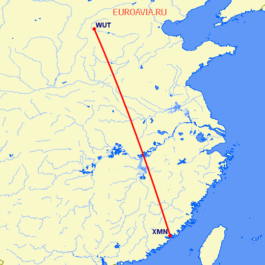 перелет Сямэнь — Синьчжоу на карте
