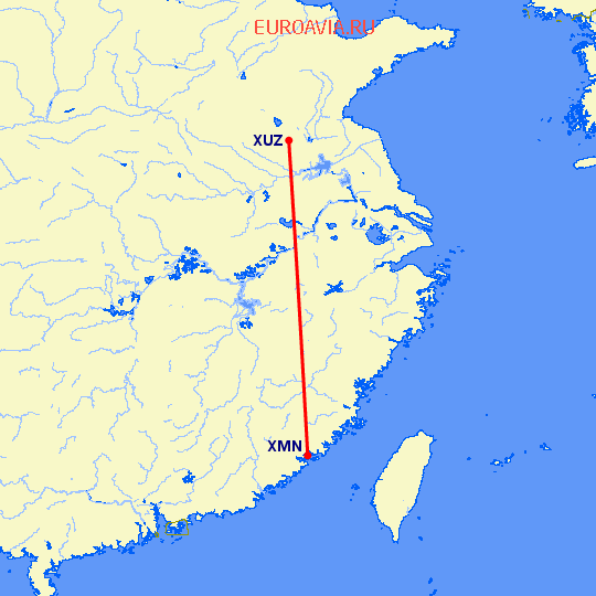 перелет Сямэнь — Хучжоу на карте
