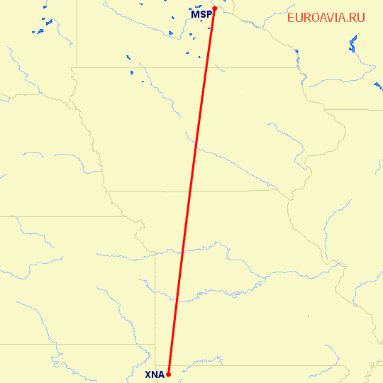 перелет Fayetteville — Миннеаполис на карте