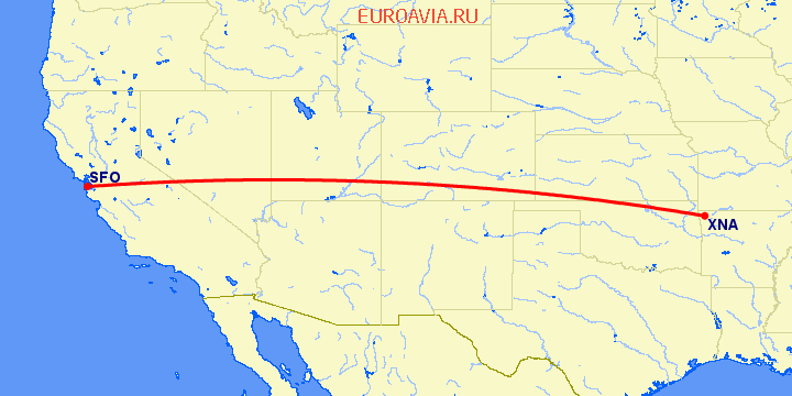 перелет Fayetteville — Сан Франциско на карте
