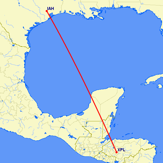 перелет Комаягуа — Хьюстон на карте