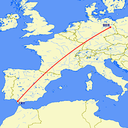 перелет Херес де ла Фронтера  — Берлин на карте