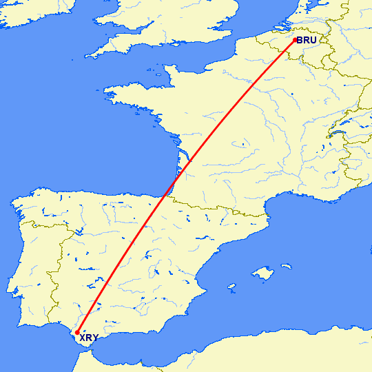 перелет Херес де ла Фронтера  — Брюссель на карте