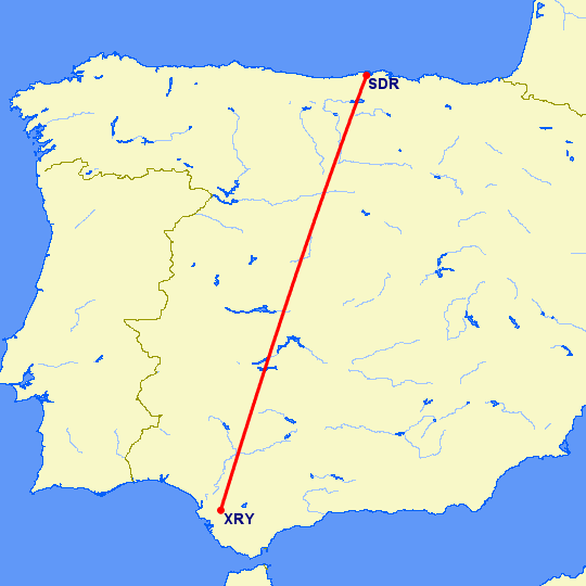 перелет Херес де ла Фронтера  — Сантандер на карте