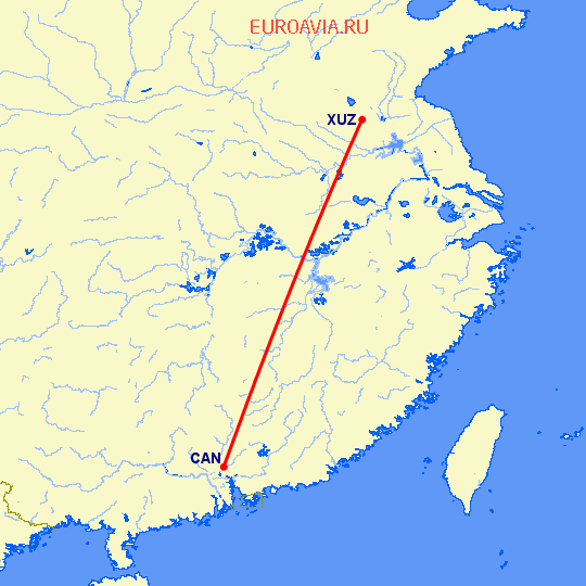 перелет Хучжоу — Гуанчжоу на карте