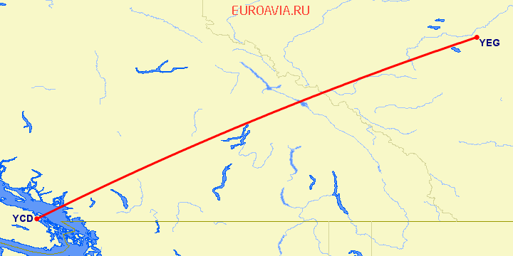 перелет Нанаимо — Эдмонтон на карте