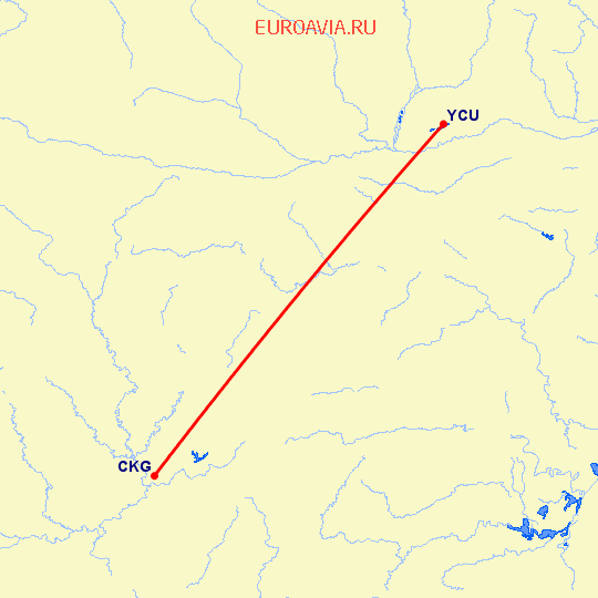 перелет Yun Cheng — Чонсинь на карте