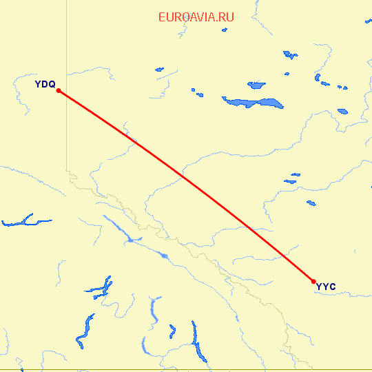перелет Dawson Creek — Калгари на карте