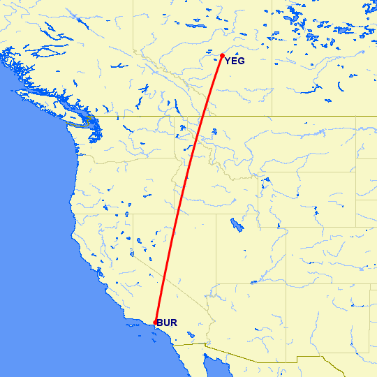 перелет Эдмонтон — Бурбанк на карте