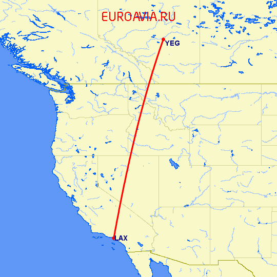 перелет Эдмонтон — Лос Анджелес на карте