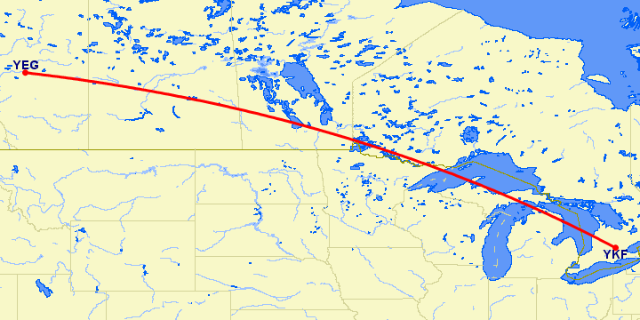 перелет Эдмонтон — Kitchener-Waterloo на карте