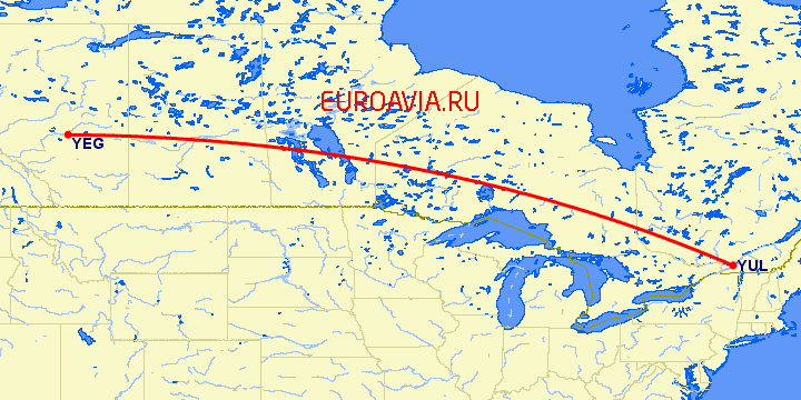 перелет Эдмонтон — Монреаль на карте