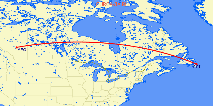 перелет Эдмонтон — St. Johns на карте