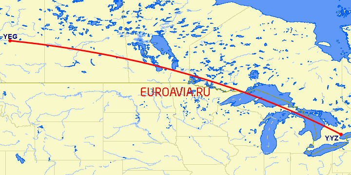 перелет Эдмонтон — Торонто на карте