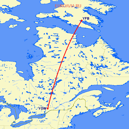 перелет Iqaluit — Оттава на карте