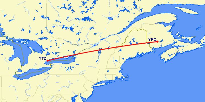 перелет Фредериктон — Торонто на карте