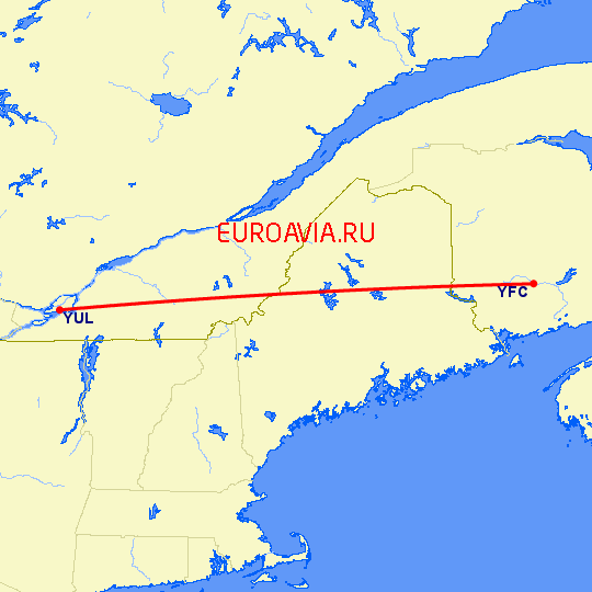 перелет Фредериктон — Монреаль на карте