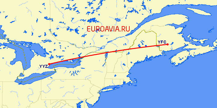 перелет Фредериктон — Торонто на карте