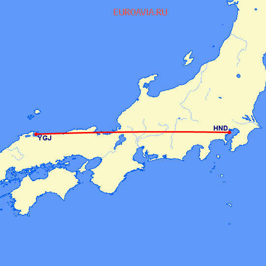 перелет Йонаго — Токио на карте