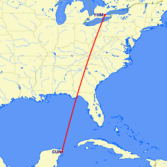 перелет Гамильтон — Канкун на карте
