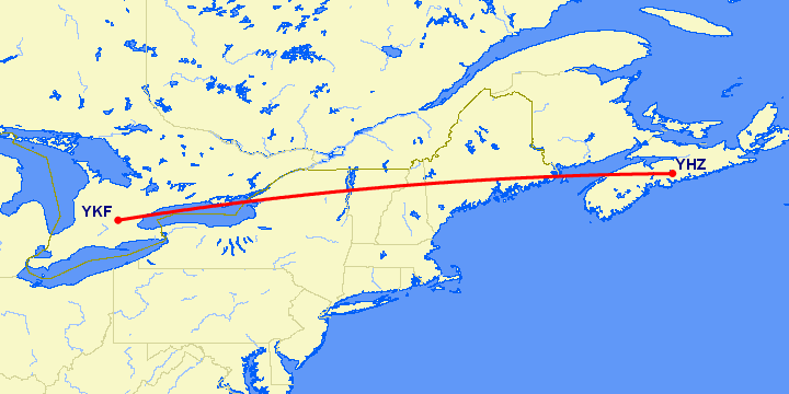 перелет Галифакс — Kitchener-Waterloo на карте