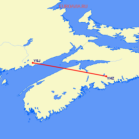 перелет Галифакс — Сент Джон на карте