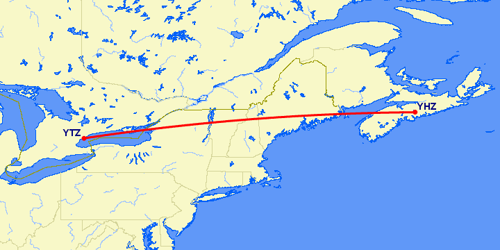 перелет Галифакс — Торонто на карте