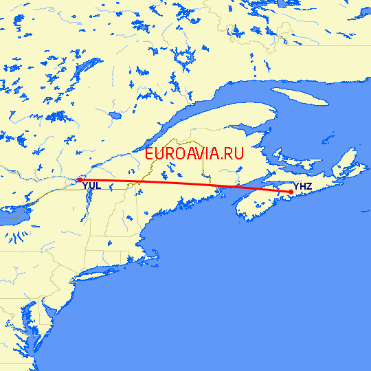 перелет Галифакс — Монреаль на карте