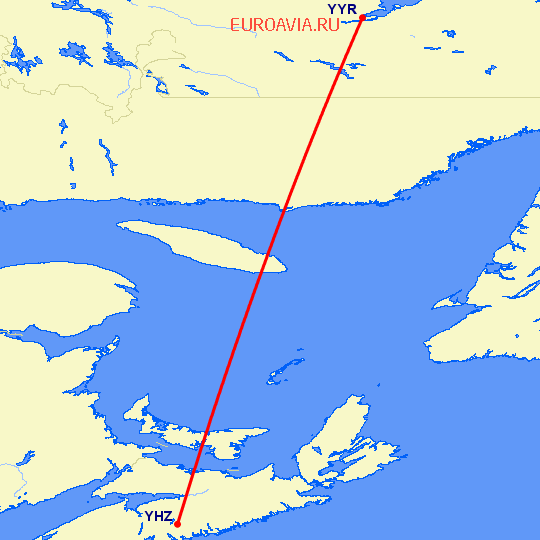 перелет Галифакс — Goose Bay на карте