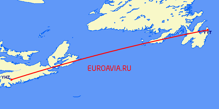 перелет Галифакс — St. Johns на карте