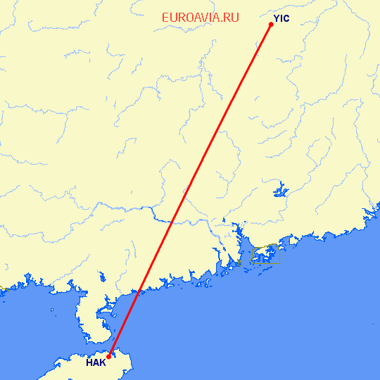 перелет Ичунь — Хайкоу на карте