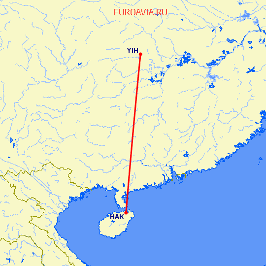 перелет Фучэн — Хайкоу на карте