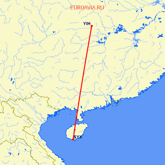 перелет Фучэн — Санья на карте