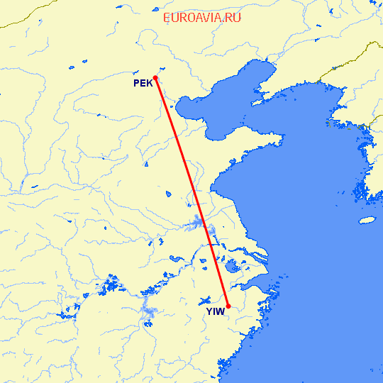 перелет Иву — Пекин на карте