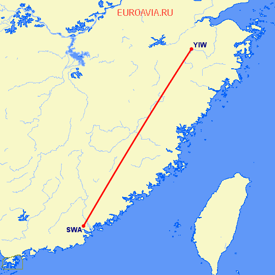 перелет Иву — Шаньтоу на карте