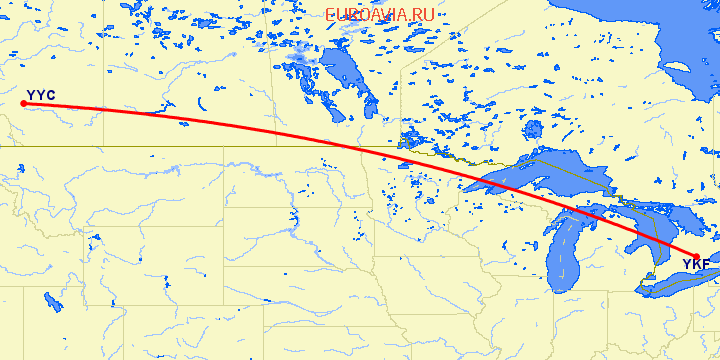перелет Kitchener-Waterloo — Калгари на карте