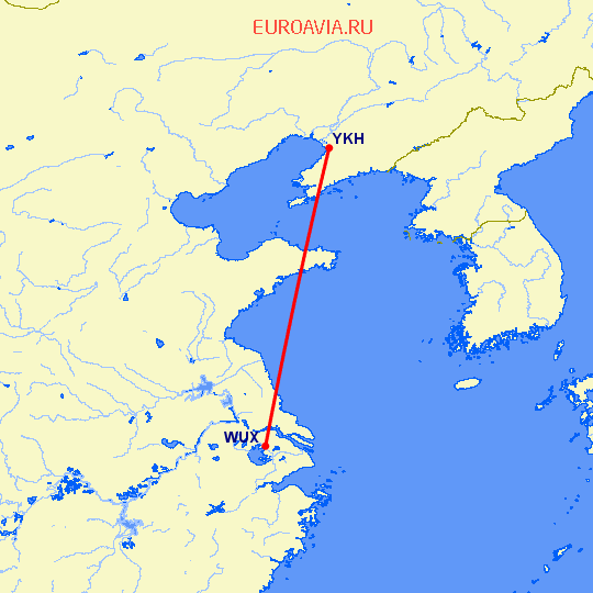 перелет Yingkou — Вуси на карте