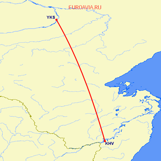 перелет Якутск — Хабаровск на карте