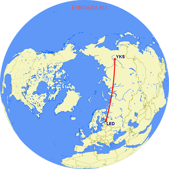 перелет Якутск — Санкт Петербург на карте