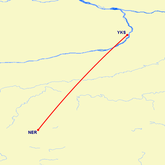 перелет Якутск — Нерюнгри на карте